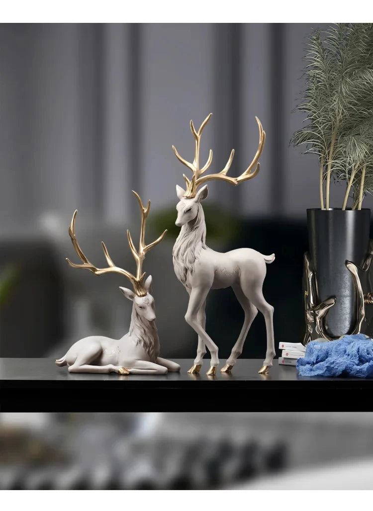 High-End Deer Statue Reindeer Statue Resin Elk Sculpture Living Room Luxury Home Decor Nordic Desktop Accessories New