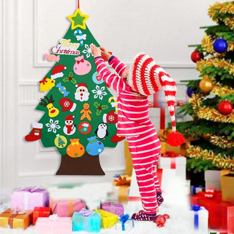 Christmas DIY Felt Tree With Light Merry Christmas Decoration For Home 2023 Cristmas Ornament Xmas Gifts Navidad New Year Tree