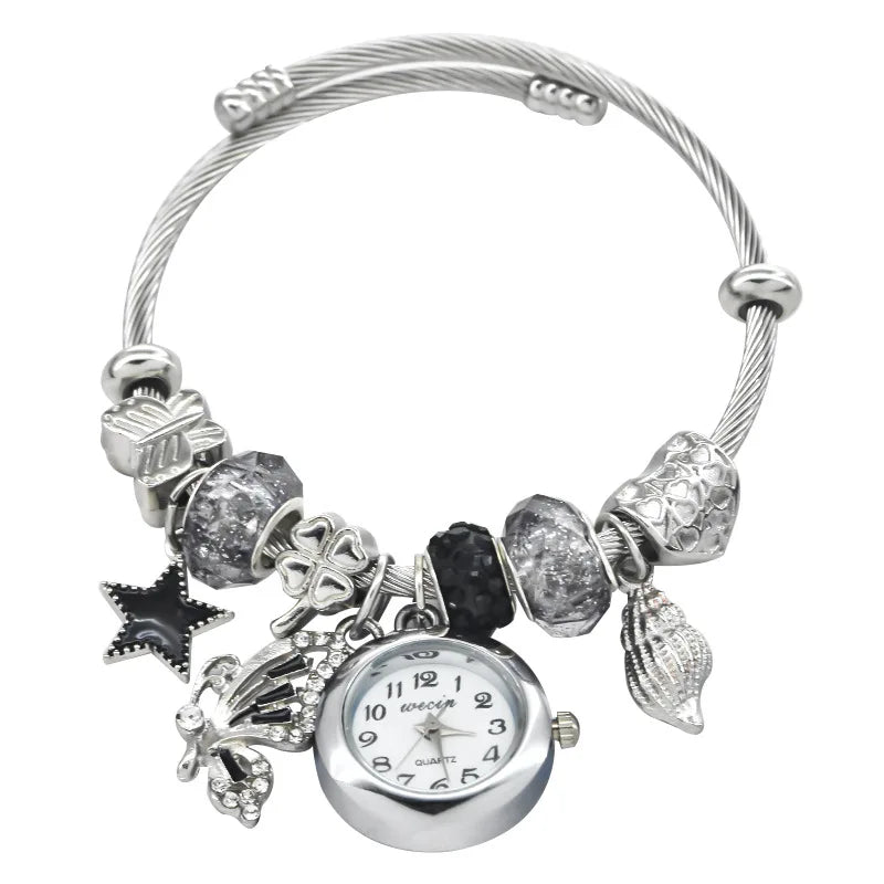 Fashion jewelry Women's Bracelet Watch Love with stylish decor refined round quartz watch silvery casual elegance gifts