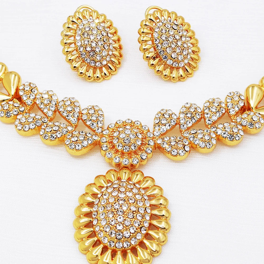 Women Necklaces Earrings Ring Bracelet 4Pcs Jewelry Set Classic Design Dubai Nigeria Jewelry 22K Gold Plated Trending