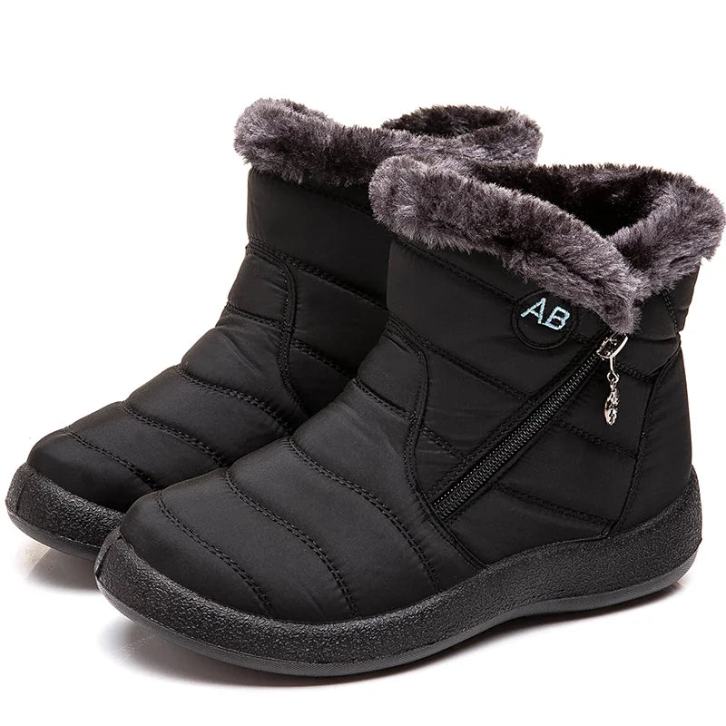Women’s Waterproof Winter Ankle Boots – Fur-Lined Low Heels