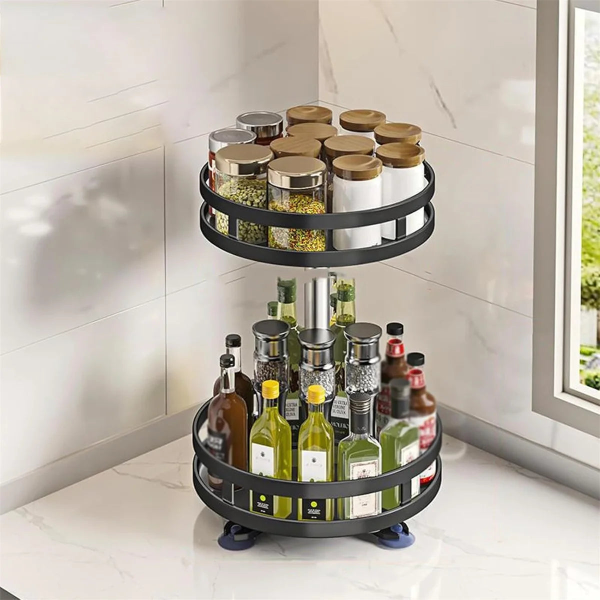 Rotatable Kitchen Storage Rack kitchen Accessories Spice Storage Rack Clean Storage 360 Degrees Rotatable Organizer Turntable