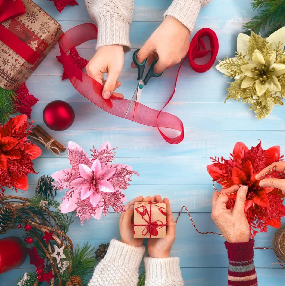 1~20Pcs Glitter Artifical Christmas Flowers Mreey Christmas Tree Decoration Happy New Year Ornaments Xmas Fake Flowers natal