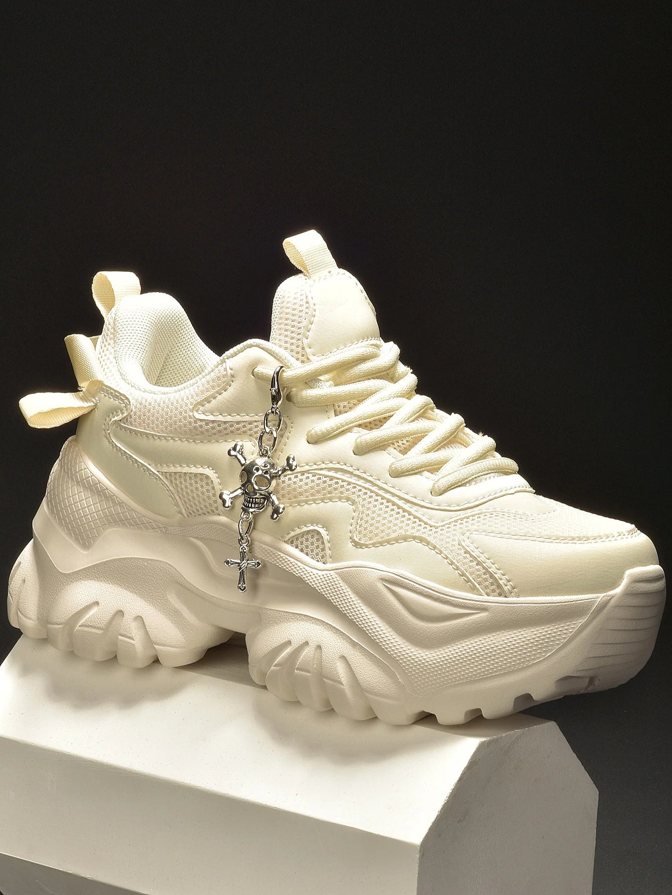 Women’s White Platform Sneakers – Punk Style Lace-Up Shoes