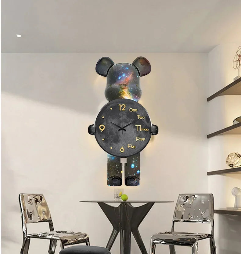 Large Bear Wall Clocks CreativeBear Wall Clock Aesthetic Giant Wall-clock Luxury Living Room Decoration Dining Room Ornament