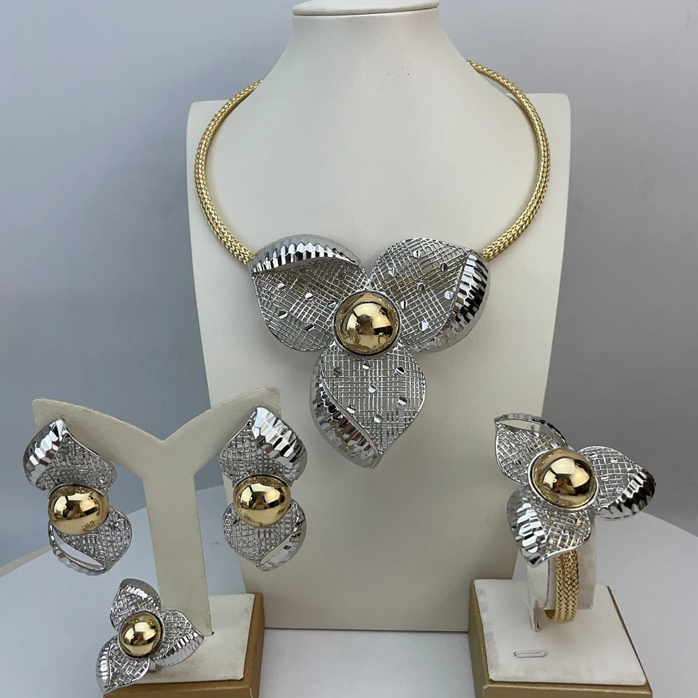 Brazilian Simple Style African Bride Light Weight Colorful Necklace Latest Luxury Jewelry Set For Women Party FHK22799