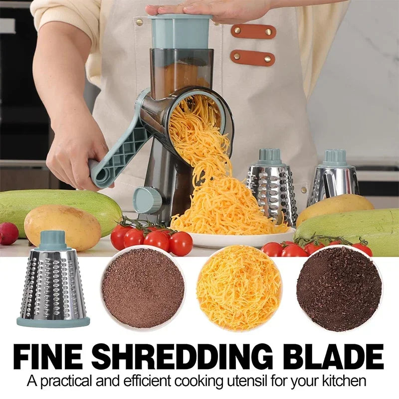 2025 3-in-1 Rotary Cheese Grater Multifunctional Manual Veg Slicer Nut Grinder Kitchen Essential Tool