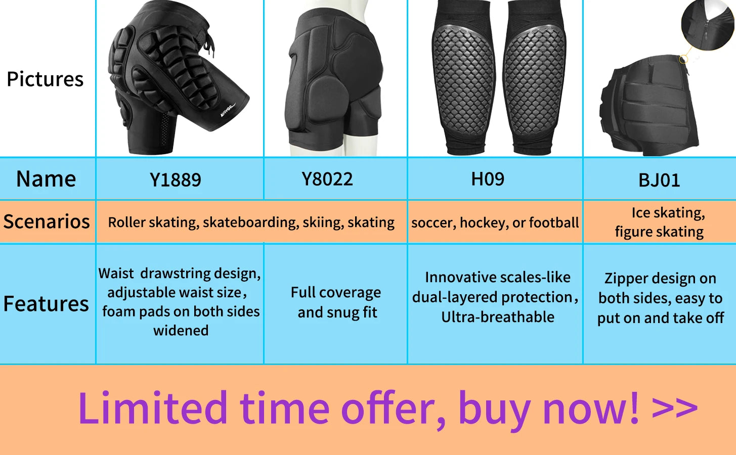 3D Padded Hip Protection Shorts for Ski & Snow