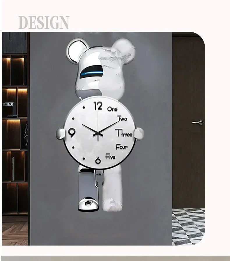 Large Bear Wall Clocks CreativeBear Wall Clock Aesthetic Giant Wall-clock Luxury Living Room Decoration Dining Room Ornament