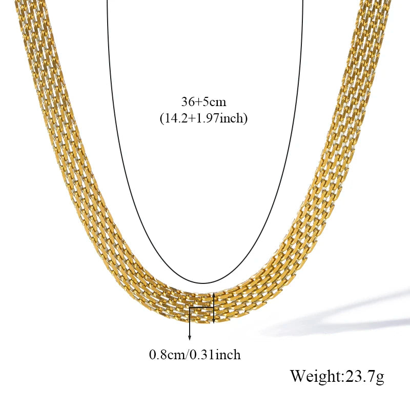 EILIECK 316L Stainless Steel Metal Gold Color Wide Watch Chains Neckalce Bracelet Set For Women Trendy Waterproof Jewelry Gift