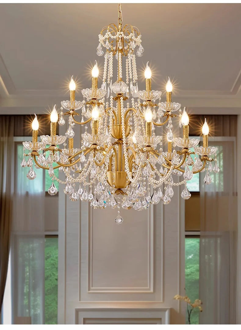 French Luxury Candle Chandelier Foyer Lustre K9 Crystal Pendant Lights French Candle Droplight Home Decor Led Lamparas Lamp