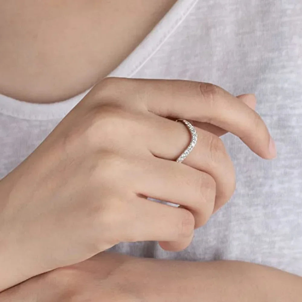 LinkerLove Moissanite Ring Diamond Curve Wedding Band 925 Sterling Silver Couple Engagement Ring Trend Fine Jewelry Gift for Her