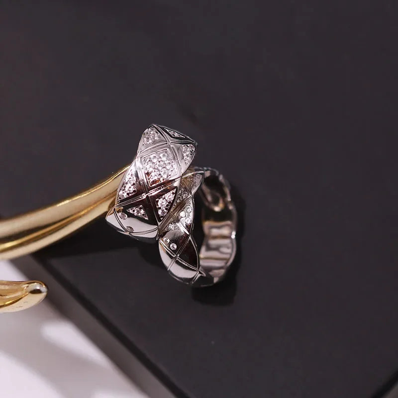 Fashionable Diamond Embedded Heavy Work Polished Wide Version Rhombus Pattern Ring Couple Jewelry Cross-Border Accessories