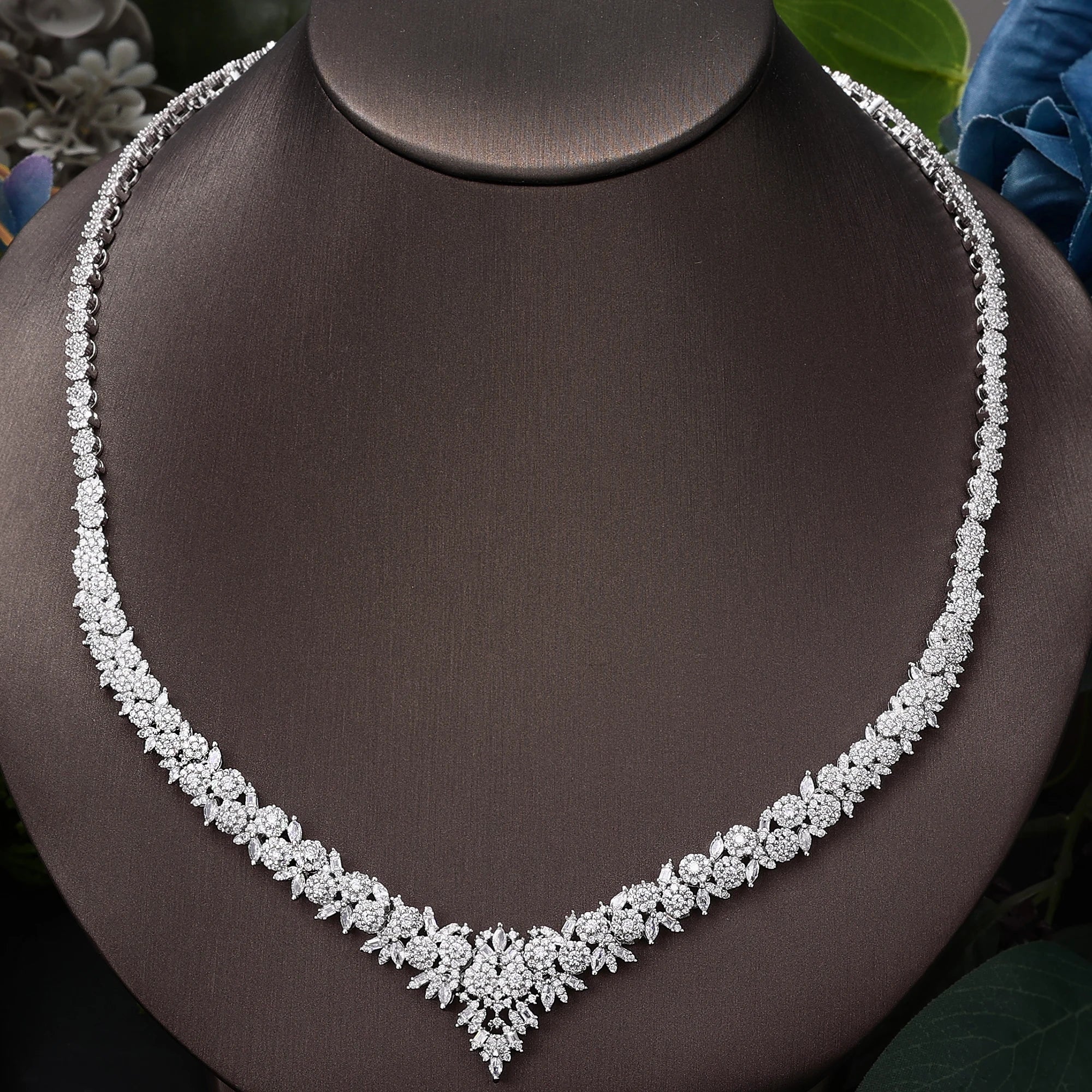 Classic CZ Crystal 4-piece Full Necklace Set Luxury Dubai Nigeria Bridal Jewelry Set For Wedding Evening