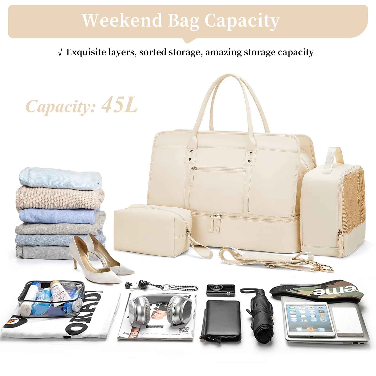 Luggage Travel Bags with a Clothes Bag and Toiletry Bag Large Capacity Daily Commuter Shoulder Bag Woman Tote Bags Handbag Woman