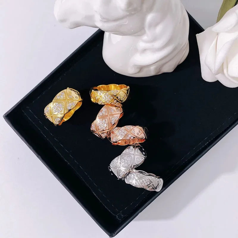 Fashionable Diamond Embedded Heavy Work Polished Wide Version Rhombus Pattern Ring Couple Jewelry Cross-Border Accessories