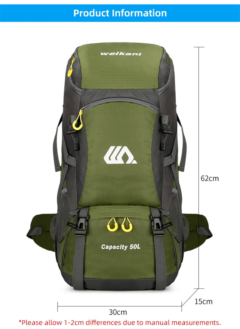50L Waterproof Hiking Backpack with Shoe Pocket