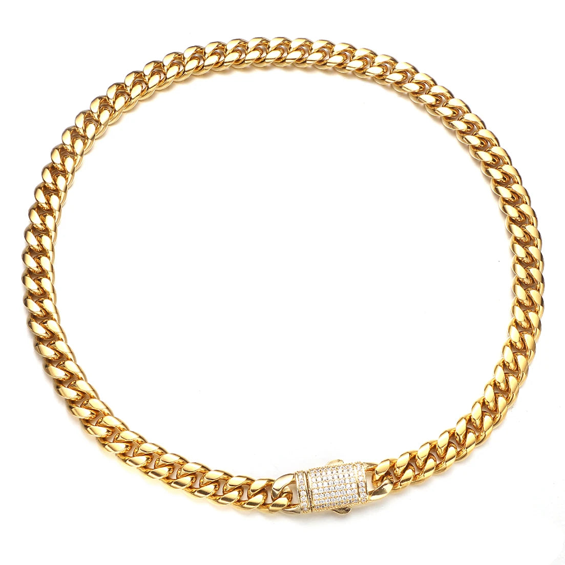 New Arrival 6mm-18mm Any Length 316L Stainless Steel Miami Curb Cuban Chain Necklace for Men & Women Gift Crystal Lock