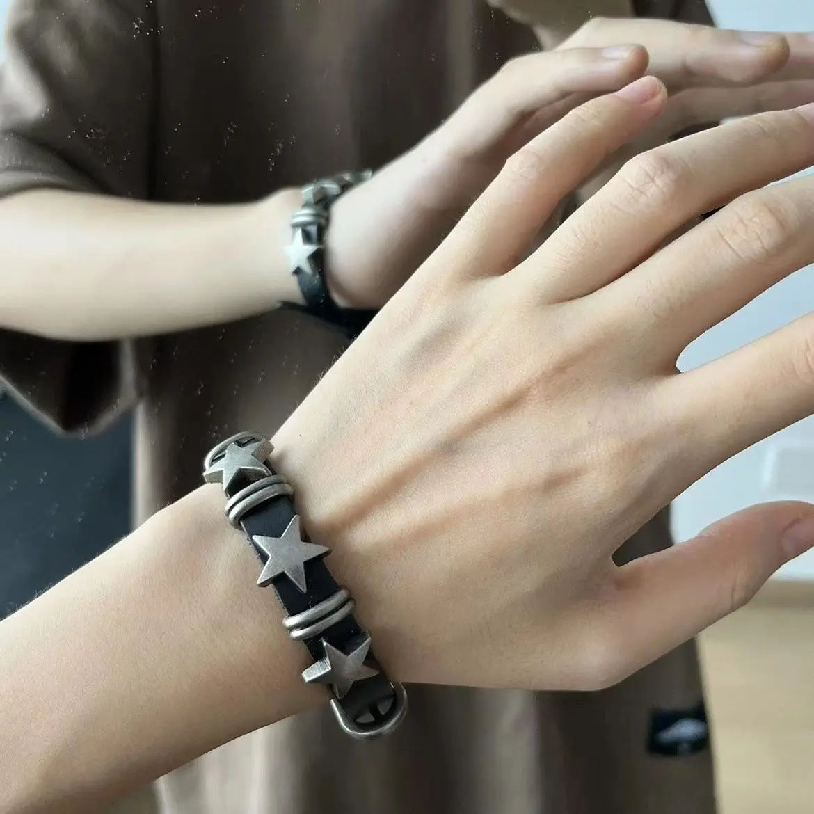 Vintage Star Leather Watchband Bracelet For Women Cool Trend Charm Fashion Adjustable Men Bracelet Harajuku Y2k EMO Jewelry Gift