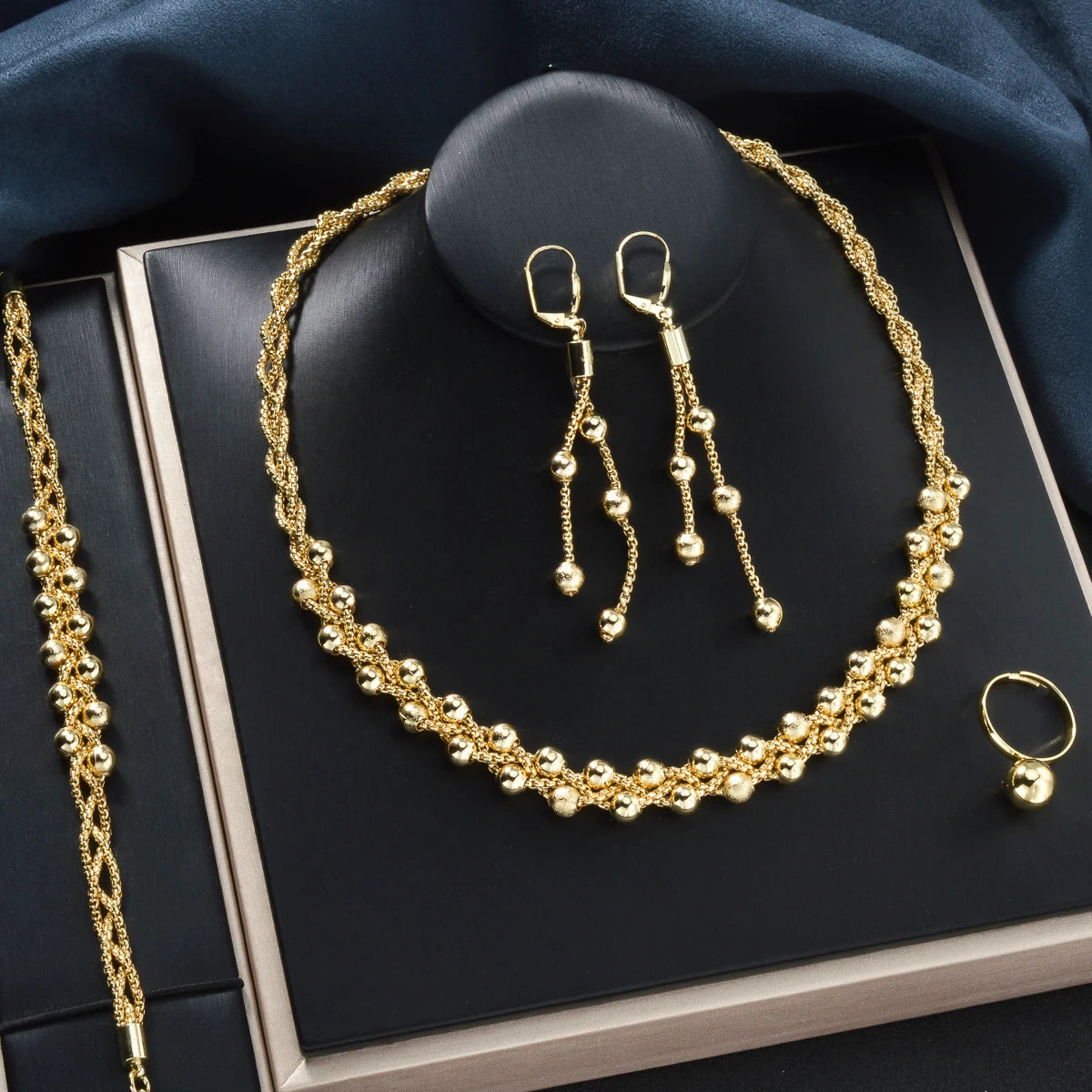 Pearl Pendant 4pcs Jewelry Set Colorful Beads Necklace Bracelet Earrings Ring Bridal Wedding Set Luxury Jewelry Accessories