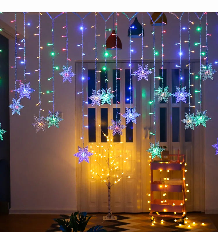 3.5M Christmas Snowflake LED String Lights Flashing Fairy Curtain Garland Lights Fancy Holiday Party New Year Decoration