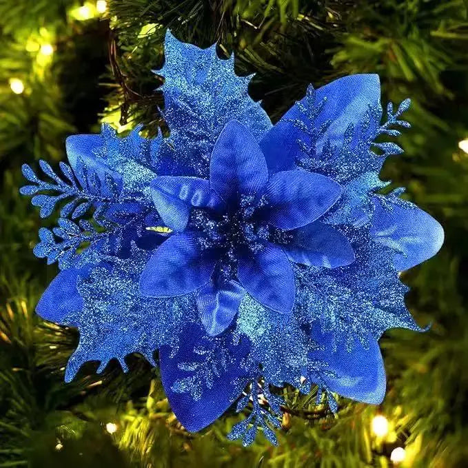 1~20Pcs Glitter Artifical Christmas Flowers Mreey Christmas Tree Decoration Happy New Year Ornaments Xmas Fake Flowers natal