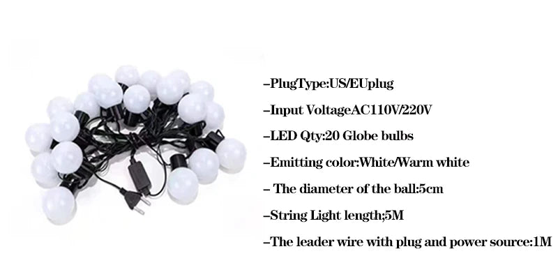 G50 Globe Bulb LED Fairy String Light Outdoor Lights Street Wedding Garden Patio Christmas Decoration Light