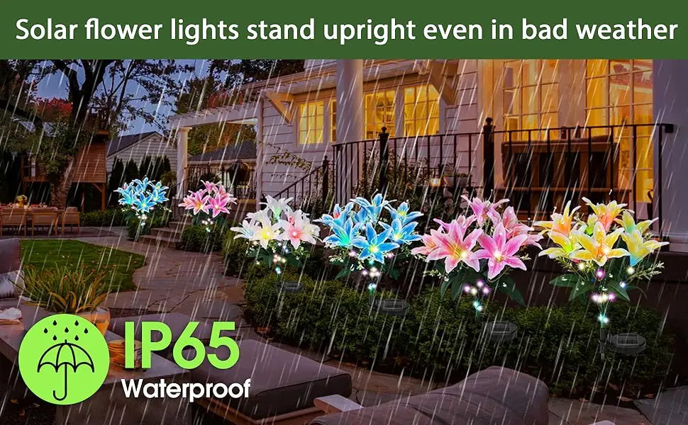 Lily Flower Solar Outdoor Light Ip65 Waterproof Solar Powered for Garden Pathway Landscape Lights Courtyard Yard Decoration