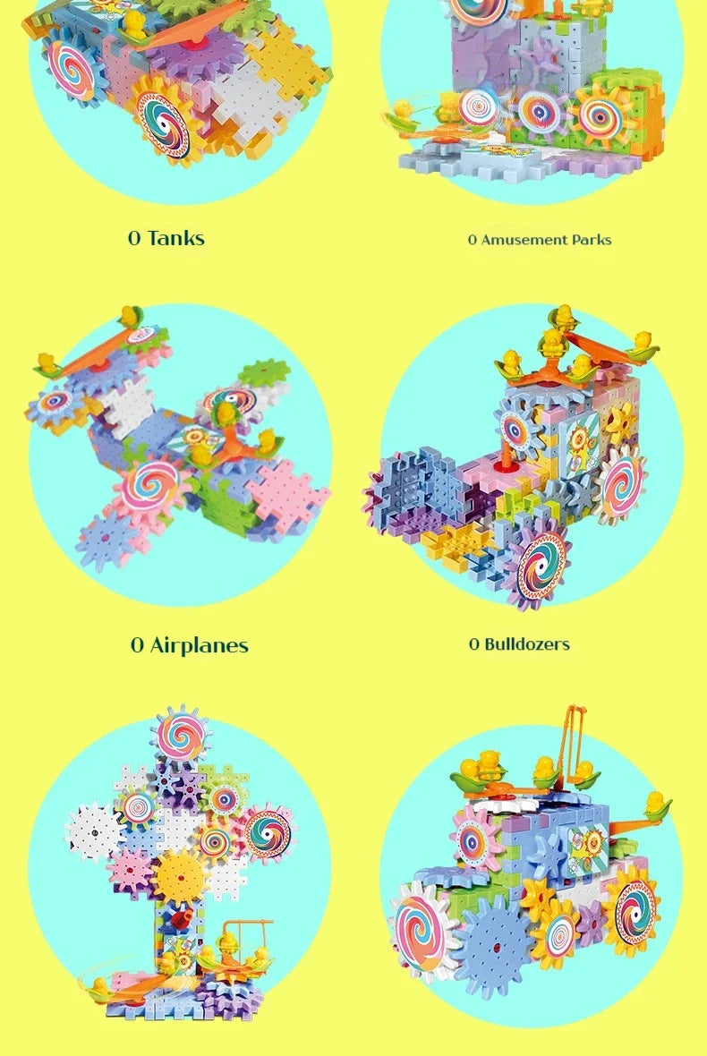 Electric Gears 3D Puzzle Model Building Kits Plastic Brick Blocks Educational Toys for Kids Children Gear Blocks Building Toys