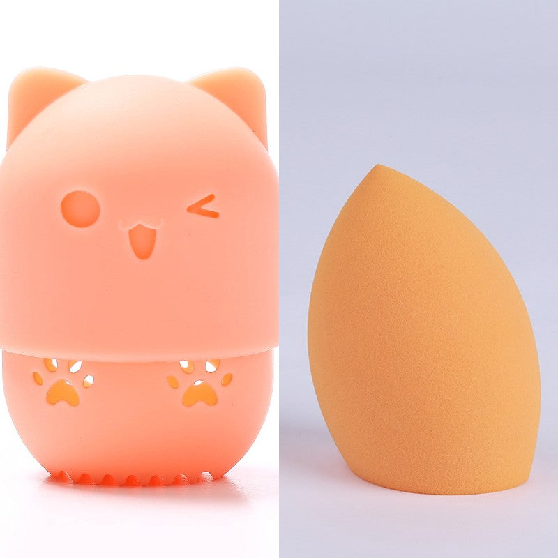 Pink Cute Cat Soft Silicone Cosmetic Sponge Box Holder with Beauty Eggs Portable Powder Puffs Holder Sponge Make Up Drying Cases