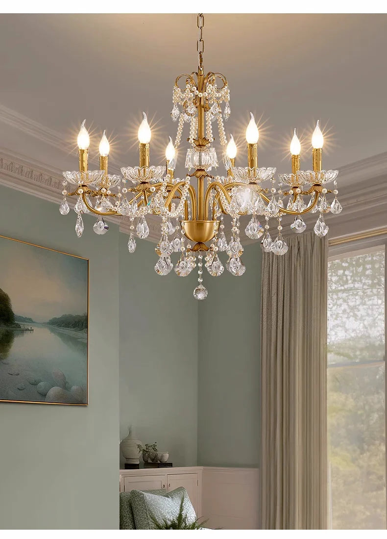 French Luxury Candle Chandelier Foyer Lustre K9 Crystal Pendant Lights French Candle Droplight Home Decor Led Lamparas Lamp