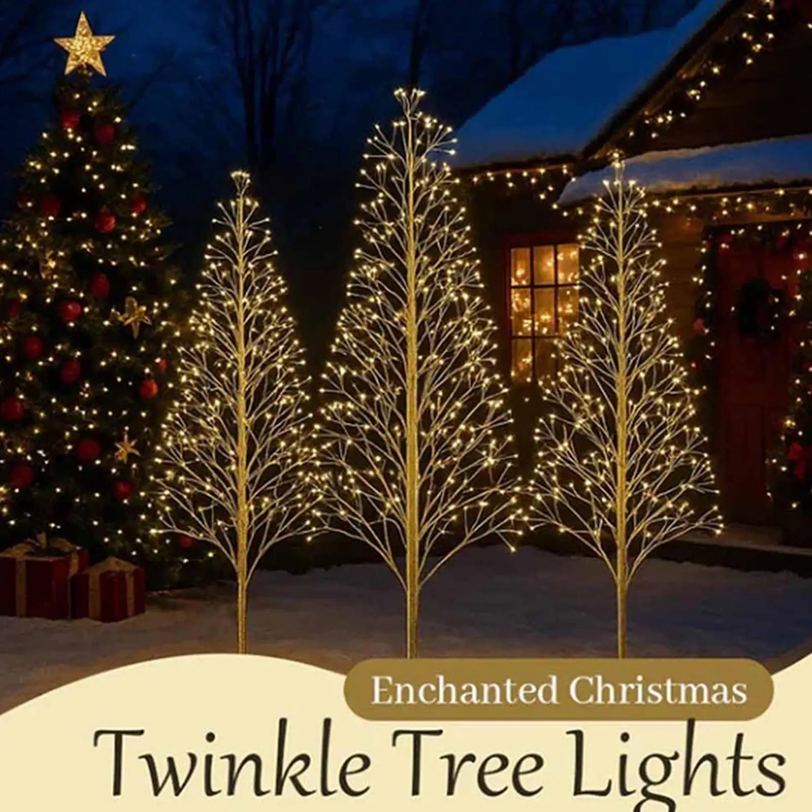 Christmas Trees With LED Lights Warm White Sparkling Gold Trees Twinkling Outdoor Decoration Pre-Lit Christmas Trees Light