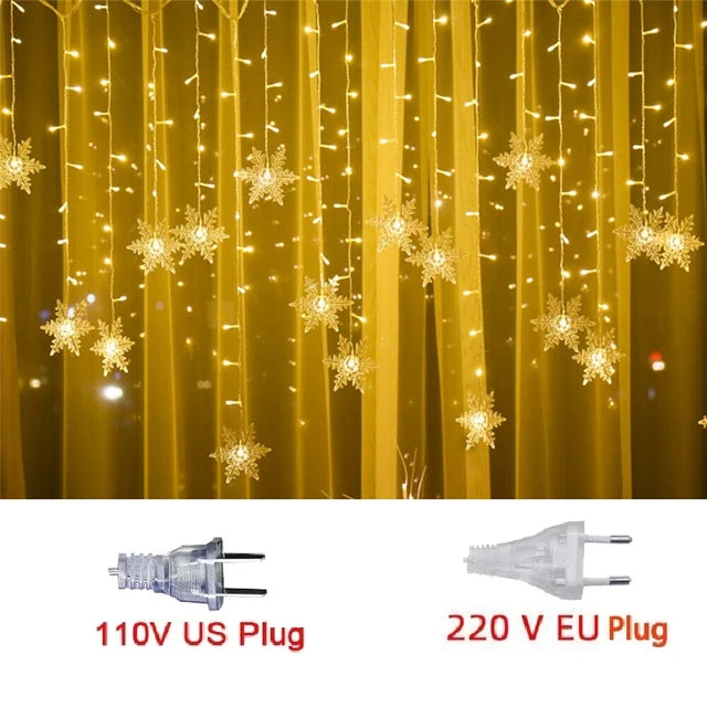 Christmas Lights Outdoor Decoration Hanging Led Snowflake Lights Curtain String Lights Party Garden Eaves Decoration.