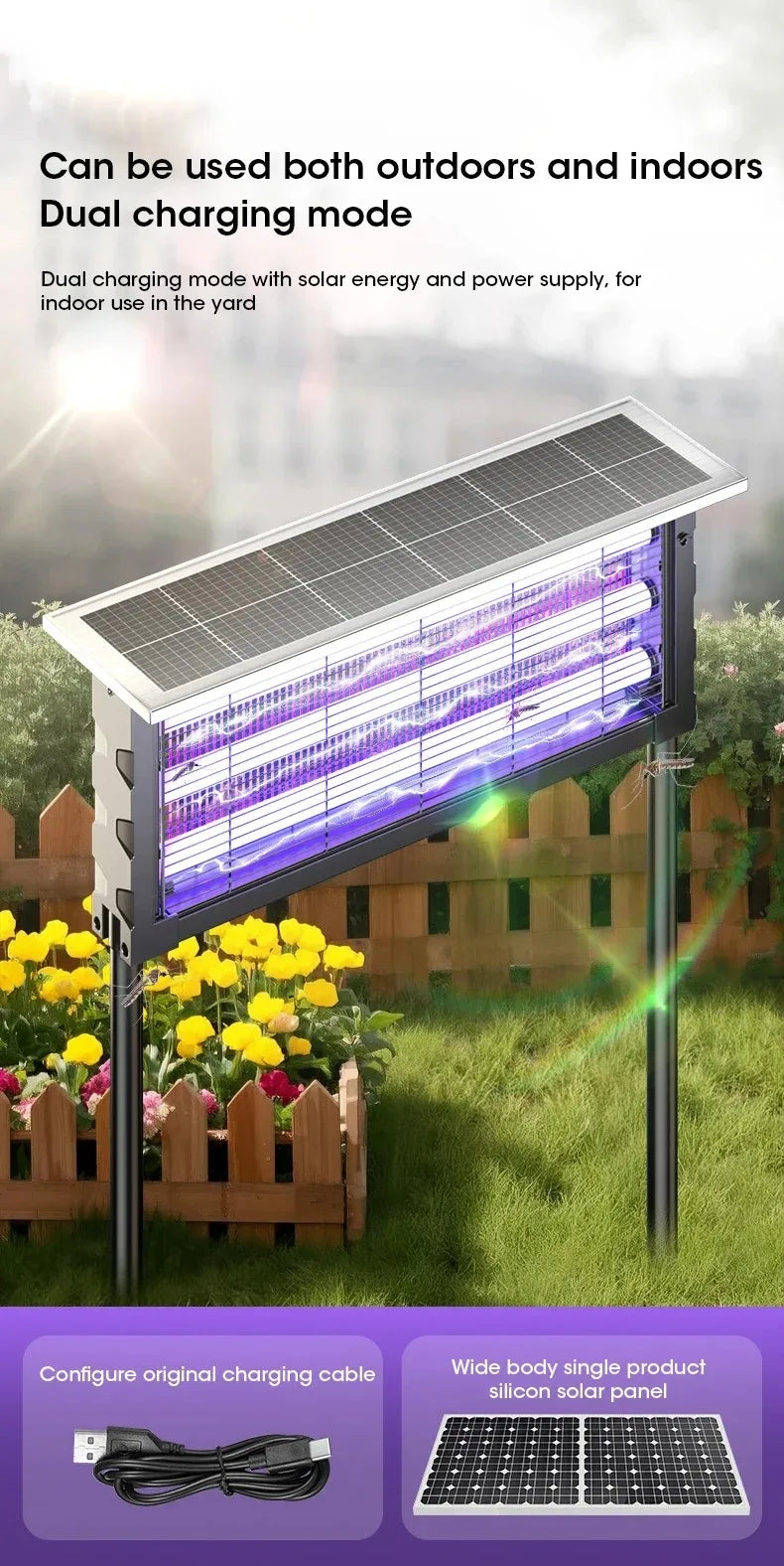 Solar Outdoor Mosquito Killer Lamp UV Light Trap Electric Shock Waterproof  Auto On Off Light Sensor Eco Friendly  Garden Camp