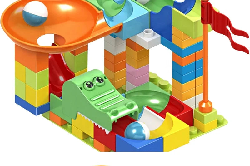 Marble Run Building Blocks Large Dinosaur Animals Slide Track Race Game Big Bricks STEM Educational Construction Toy Kids Gift