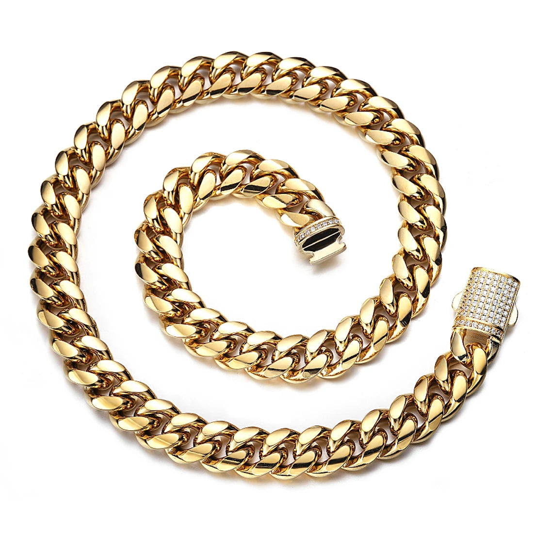 New Arrival 6mm-18mm Any Length 316L Stainless Steel Miami Curb Cuban Chain Necklace for Men & Women Gift Crystal Lock