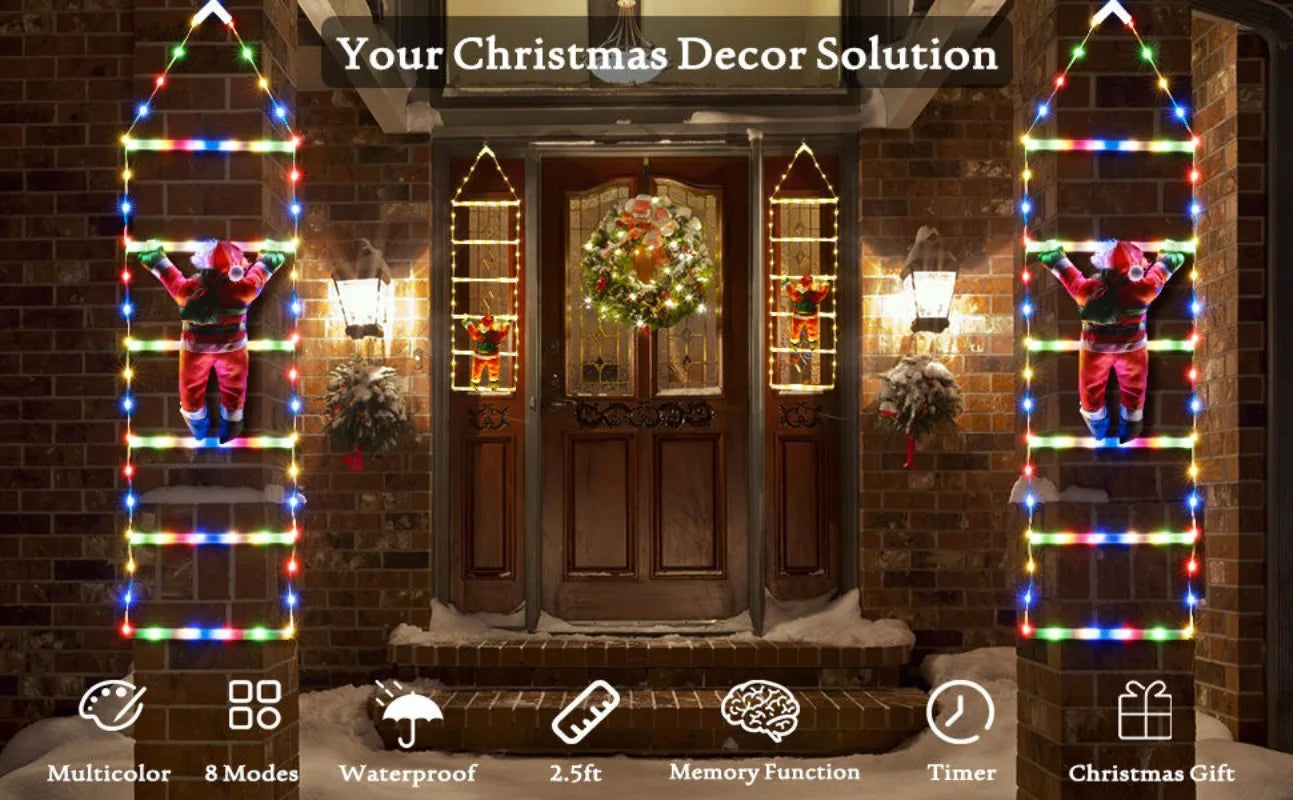 1pcs Christmas Decoration Santa Claus Climbing Ladder LED Light USB Plug 8 Lighting Modes Light String Home Wall Xmas Tree Decor