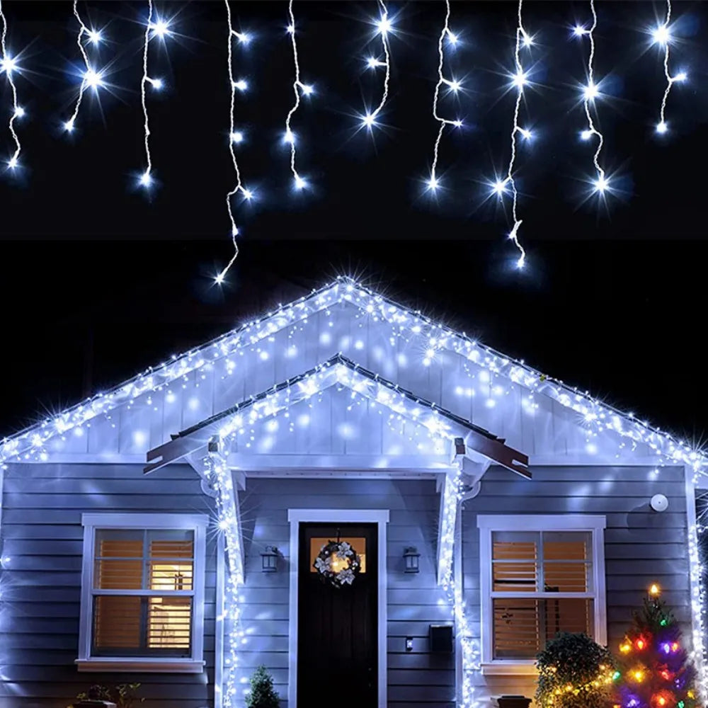 Christmas Lights Outdoor Decoration 5m Droop 0.4-0.6m Led Curtain Icicle String Lights Garden Xmas Party Decorative Lights