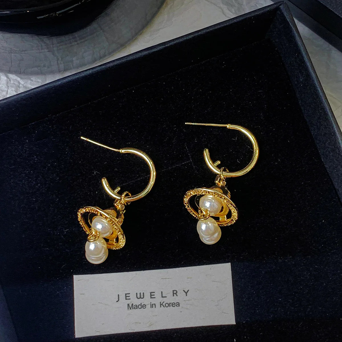 French Luxurious Personality Design Earrings Sweet Cool Style Women's Imitation Pearl Saturn Ear Jewelry High-End Feeling