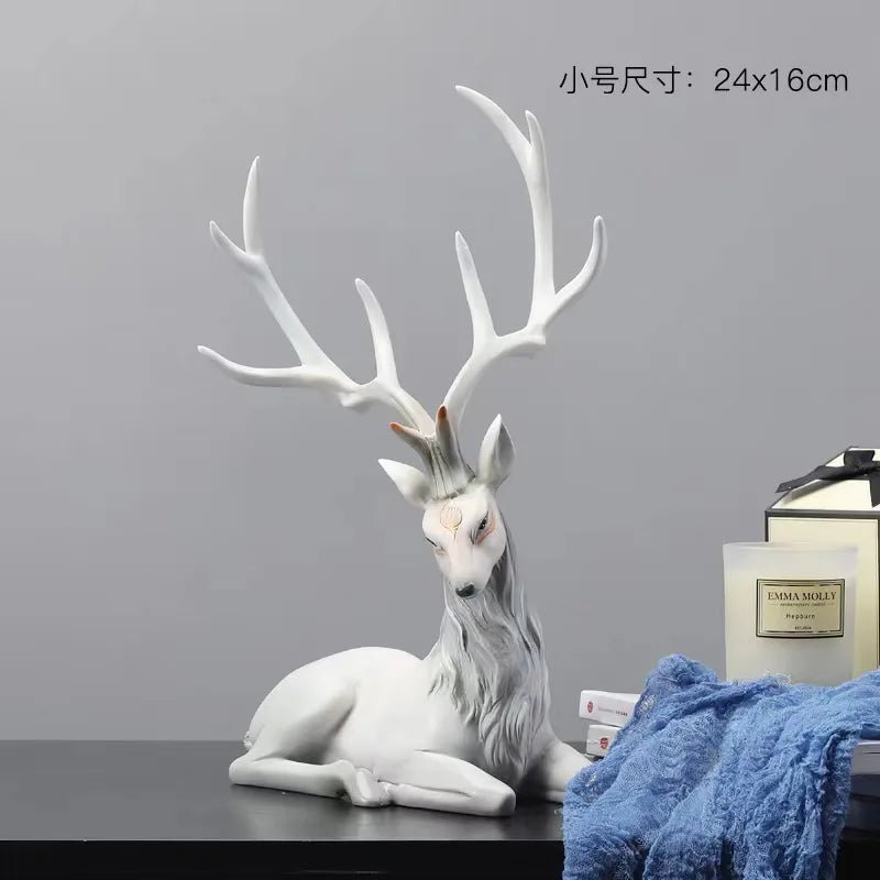 High-End Deer Statue Reindeer Statue Resin Elk Sculpture Living Room Luxury Home Decor Nordic Desktop Accessories New