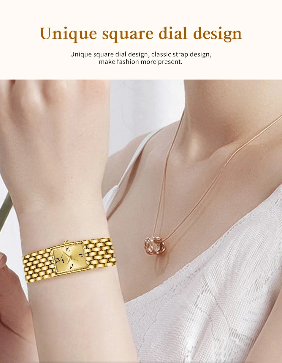 LIGE 2025 Fashion New Gold Women's Watch Luxury Quartz Watch Stainless Steel Bracelet Retro 30M Waterproof Watches Women reloj