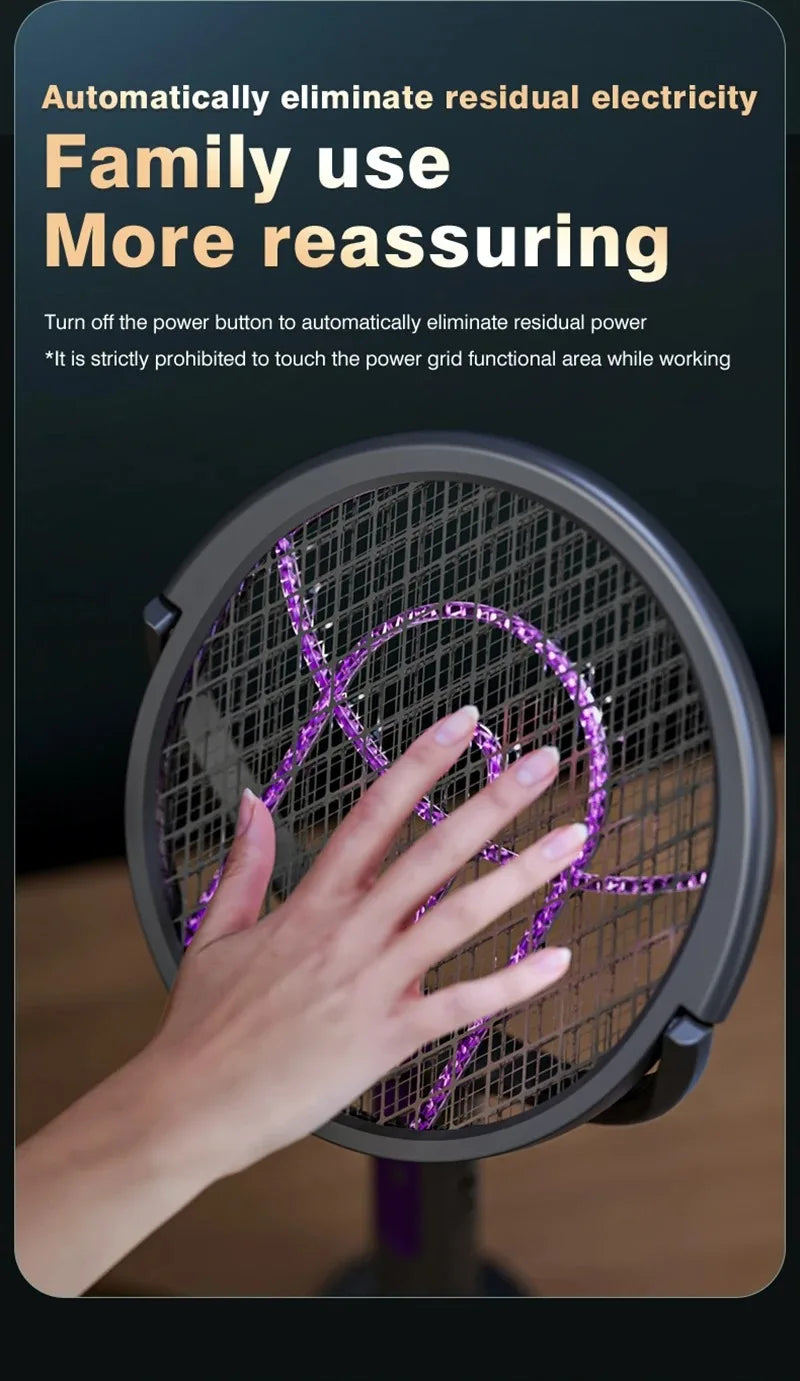 Intelligent Rechargeable Mosquito Swatter 2800V Electric Racket Extension Handle 5-Layer Protection
