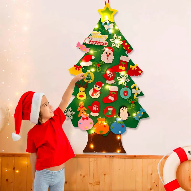 Christmas DIY Felt Tree With Light Merry Christmas Decoration For Home 2023 Cristmas Ornament Xmas Gifts Navidad New Year Tree