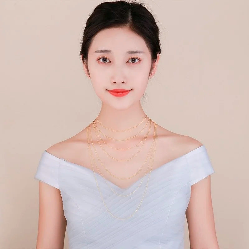 35-80cm Real 925 Sterling Silver W/ Gold Colour Beads Curb Chain Choker Necklaces For Women Girls Jewelry Kolye Collares Ketting