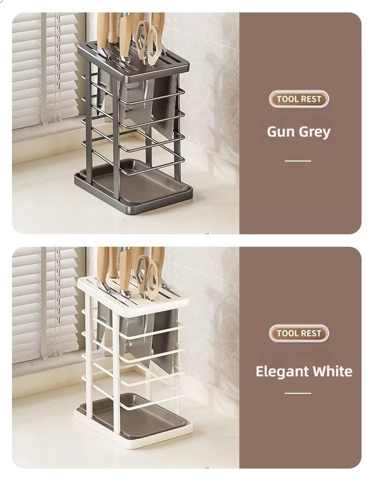 Kitchen Tabletop Storage Rack Knife Holder Stand Waterproof Hollow Storage Rack Kitchen Utensil Organizer Holder Accessories