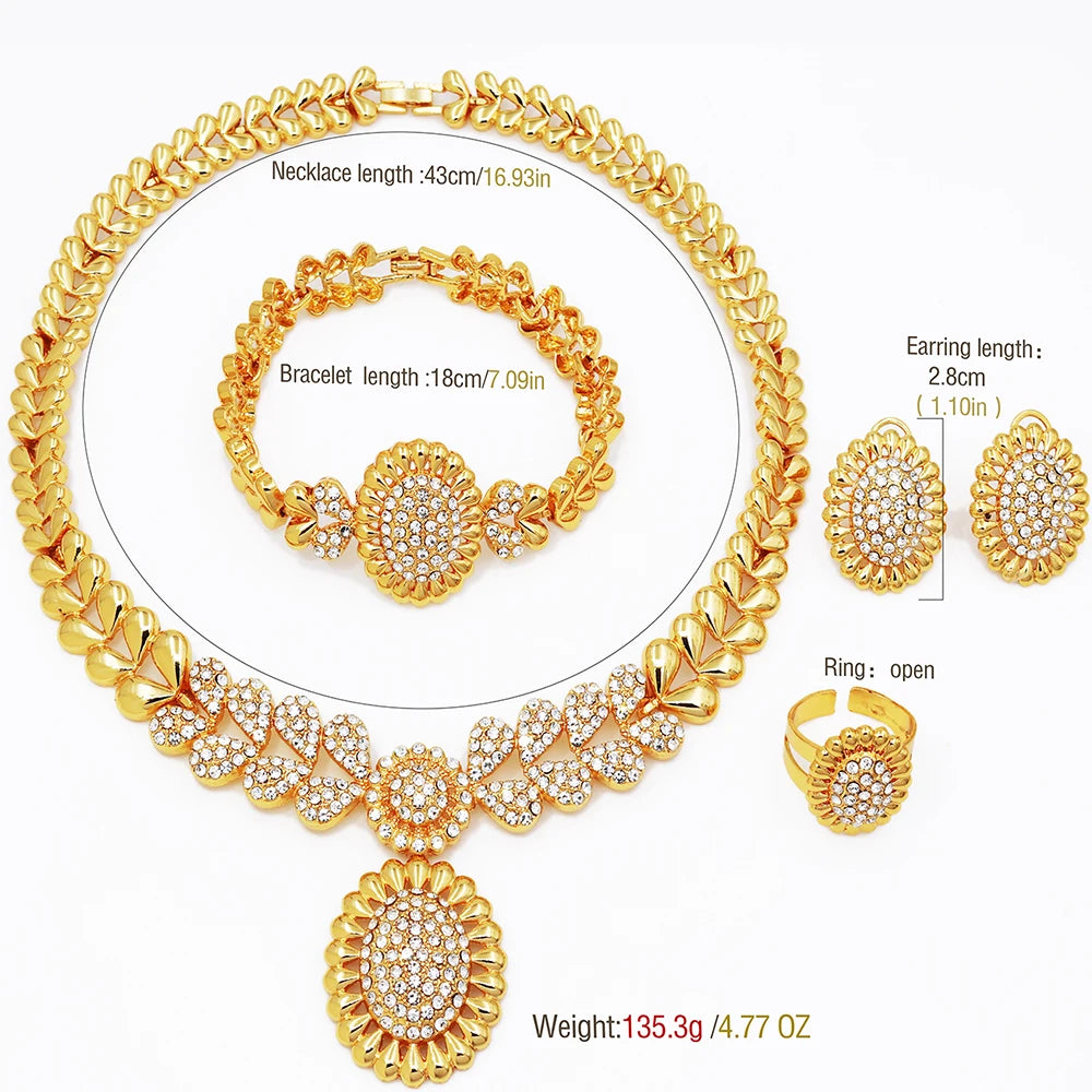 Women Necklaces Earrings Ring Bracelet 4Pcs Jewelry Set Classic Design Dubai Nigeria Jewelry 22K Gold Plated Trending