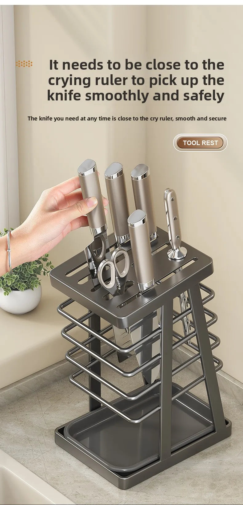 Kitchen knife rack storage rack countertop drainage all-in-one knife storage rack kitchen knife rack for home knife holder