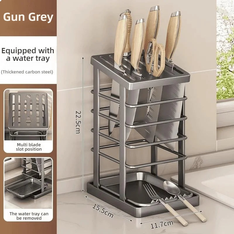Kitchen Tabletop Storage Rack Knife Holder Stand Waterproof Hollow Storage Rack Kitchen Utensil Organizer Holder Accessories