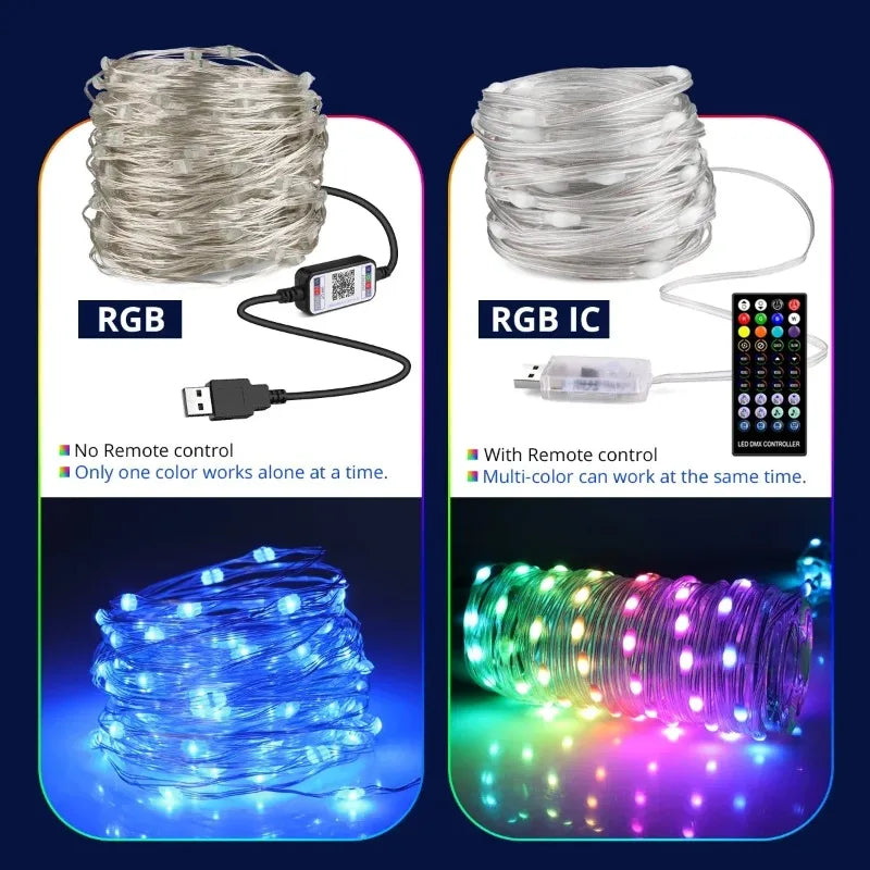 Christmas Tree LED Fairy Lights Smart Bluetooth Garland Festoon LED Chain Light Outdoor Waterproof New Year Decoration 2025