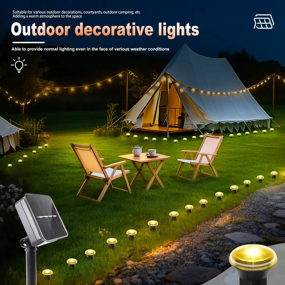 LED Solar Lights 8 Modes Outdoor Solar Garden Lights Waterproof Lawn Pilot Lamps for Trails Camping Yards Decorative Lighting